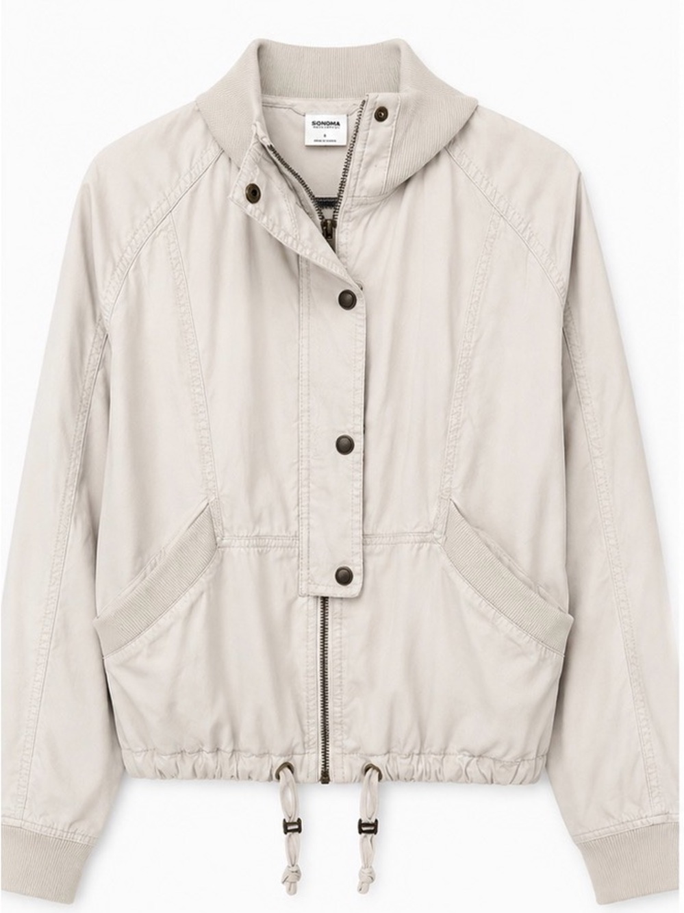 Sonoma Women's Light Beige Bomber Jacket with Drawcord Hem